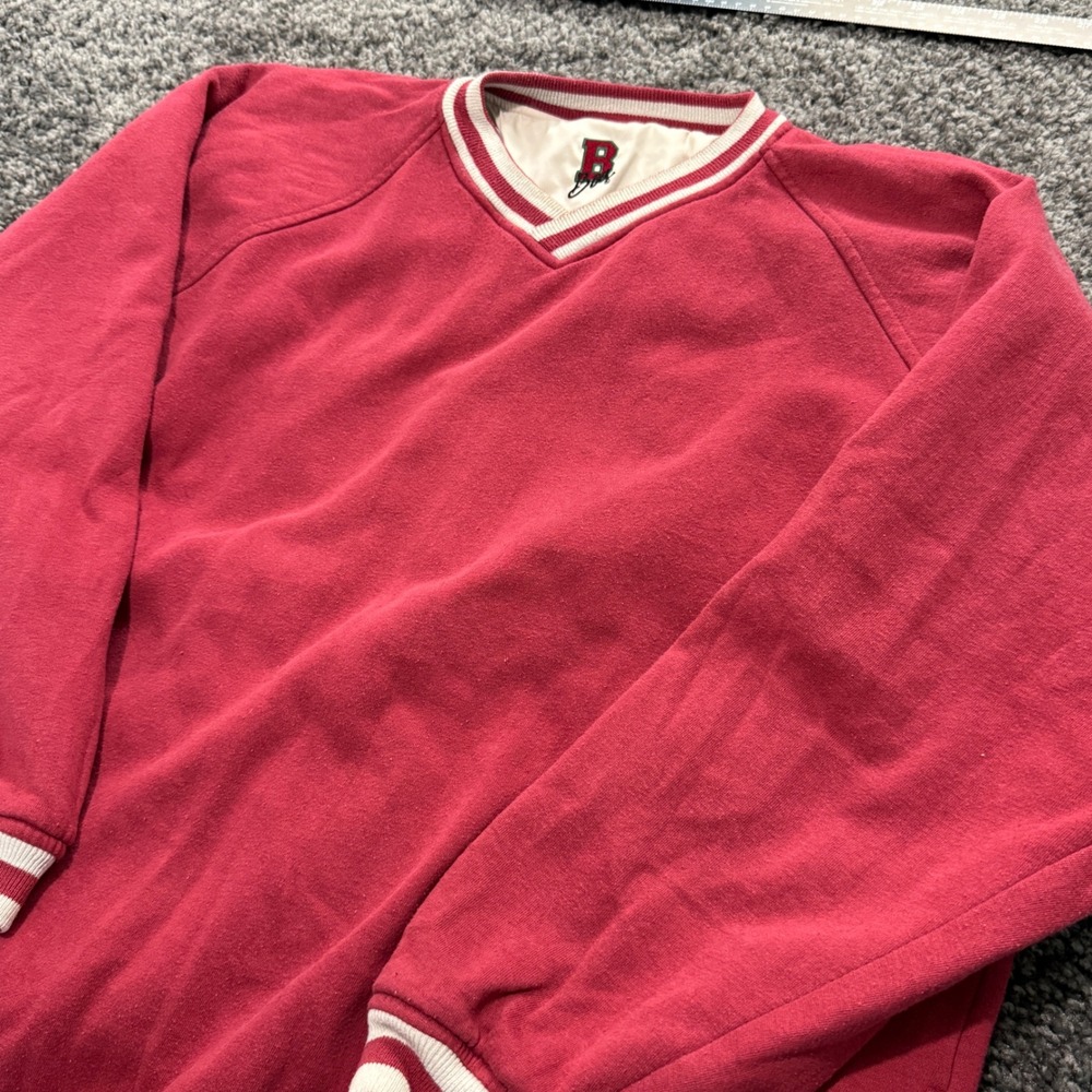 Vintage Boast Pullover Sweatshirt Mens Red Excellent V-Neck Striped Trim Size XL